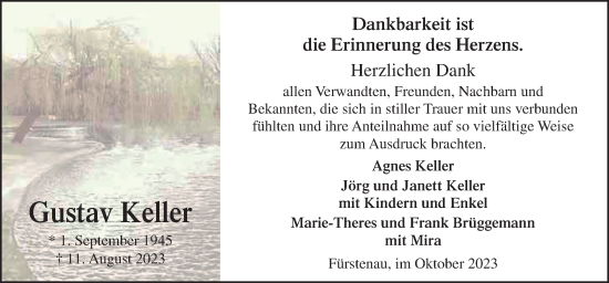 Traueranzeige von Gustav Keller von Neue Osnabrücker Zeitung GmbH & Co. KG