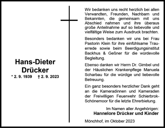 Traueranzeige von Hans-Dieter Drücker von DK Medien GmbH & Co. KG