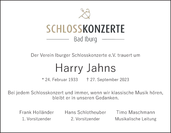 Traueranzeige von Harry Jahns von Neue Osnabrücker Zeitung GmbH & Co. KG