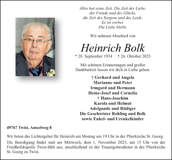 Traueranzeige von Heinrich Bolk von Neue Osnabrücker Zeitung GmbH & Co. KG