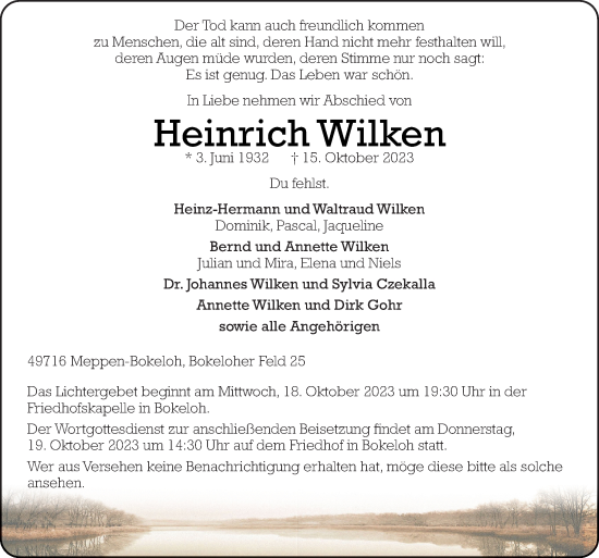 Traueranzeige von Heinrich Wilken von Neue Osnabrücker Zeitung GmbH & Co. KG