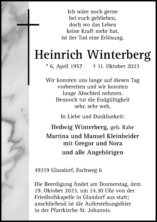 Traueranzeige von Heinrich Winterberg von Neue Osnabrücker Zeitung GmbH & Co. KG