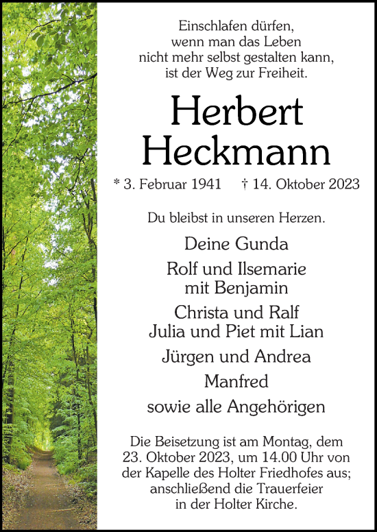 Traueranzeige von Herbert Heckmann von Neue Osnabrücker Zeitung GmbH & Co. KG
