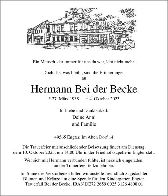 Traueranzeige von Hermann Bei der Becke von Neue Osnabrücker Zeitung GmbH & Co. KG