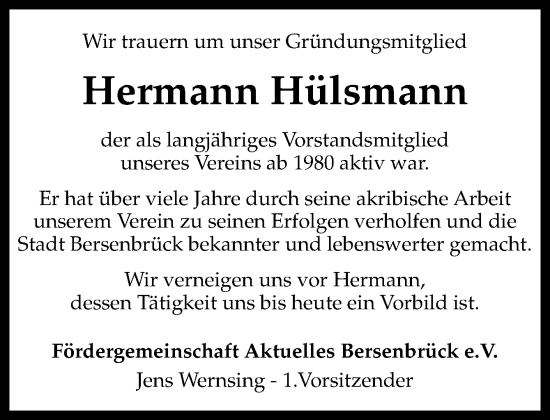 Traueranzeige von Hermann Hülsmann von Neue Osnabrücker Zeitung GmbH & Co. KG