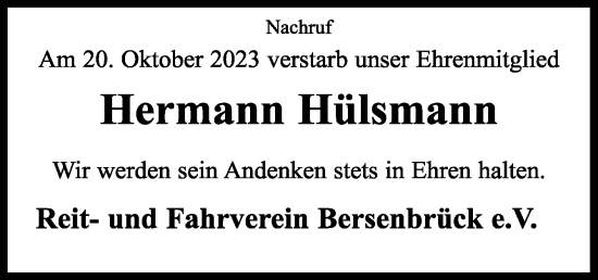 Traueranzeige von Hermann Hülsmann von Neue Osnabrücker Zeitung GmbH & Co. KG