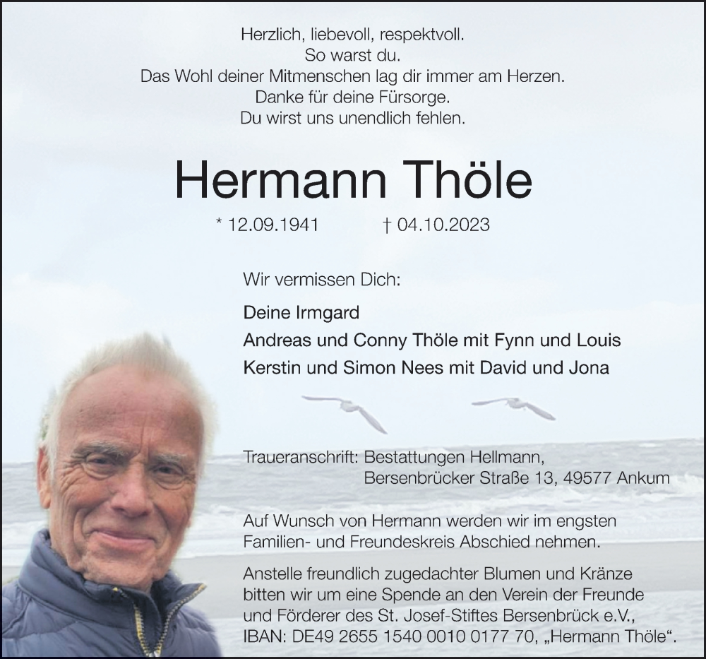  Traueranzeige für Hermann Thöle vom 09.10.2023 aus Neue Osnabrücker Zeitung GmbH & Co. KG