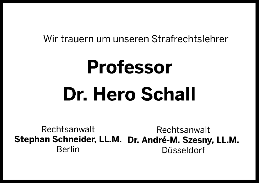  Traueranzeige für Hero Schall vom 05.10.2023 aus Neue Osnabrücker Zeitung GmbH & Co. KG
