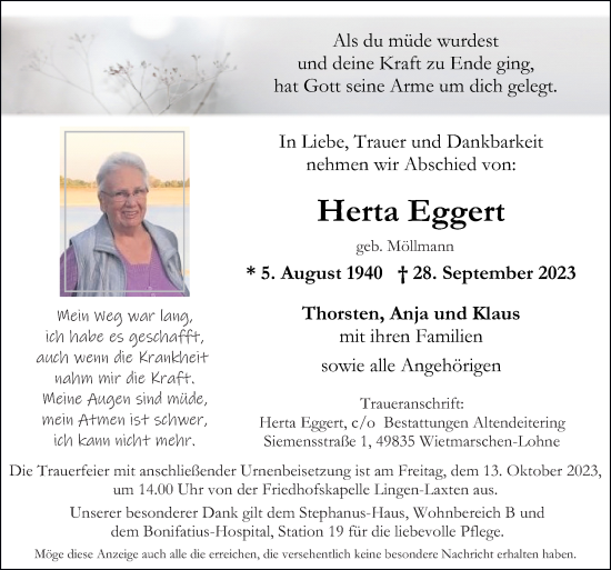 Traueranzeige von Herta Eggert von Neue Osnabrücker Zeitung GmbH & Co. KG