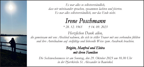 Traueranzeige von Irene Poschmann von Neue Osnabrücker Zeitung GmbH & Co. KG