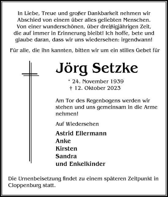 Traueranzeige von Jörg Setzke von Neue Osnabrücker Zeitung GmbH & Co. KG