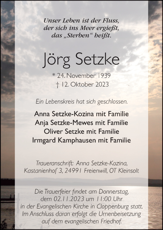 Traueranzeige von Jörg Setzke von Neue Osnabrücker Zeitung GmbH & Co. KG