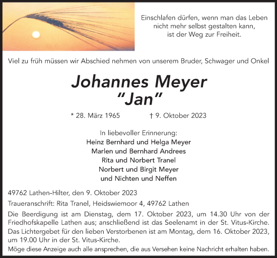 Traueranzeige von Johannes Meyer von Neue Osnabrücker Zeitung GmbH & Co. KG