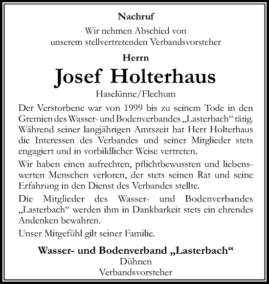 Traueranzeige von Josef Holterhaus von Neue Osnabrücker Zeitung GmbH & Co. KG