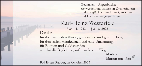 Traueranzeige von Karl-Heinz Westerfeld von Neue Osnabrücker Zeitung GmbH & Co. KG