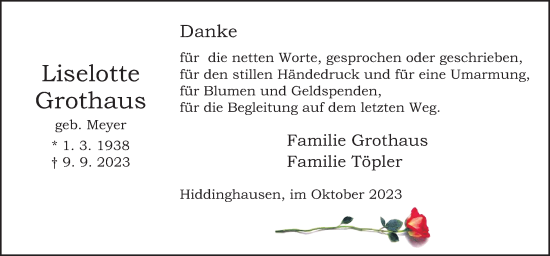 Traueranzeige von Liselotte Grothaus von Neue Osnabrücker Zeitung GmbH & Co. KG