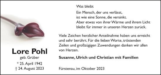 Traueranzeige von Lore Pohl von Neue Osnabrücker Zeitung GmbH & Co. KG