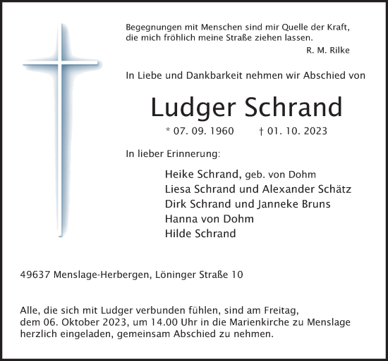 Traueranzeige von Ludger Schrand von Neue Osnabrücker Zeitung GmbH & Co. KG