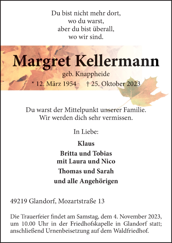 Traueranzeige von Margret Kellermann von Neue Osnabrücker Zeitung GmbH & Co. KG