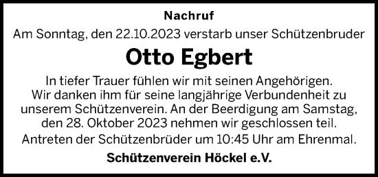 Traueranzeige von Otto Egbert von Neue Osnabrücker Zeitung GmbH & Co. KG