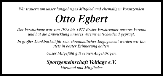 Traueranzeige von Otto Egbert von Neue Osnabrücker Zeitung GmbH & Co. KG