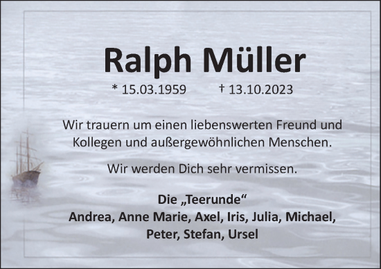 Traueranzeige von Ralph Müller von Neue Osnabrücker Zeitung GmbH & Co. KG