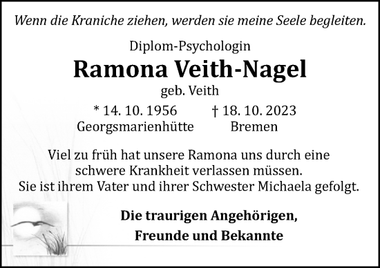 Traueranzeige von Ramona Veith-Nagel von Neue Osnabrücker Zeitung GmbH & Co. KG