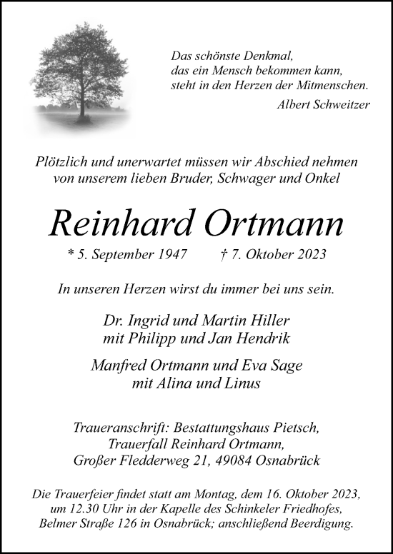 Traueranzeige von Reinhard Ortmann von Neue Osnabrücker Zeitung GmbH & Co. KG