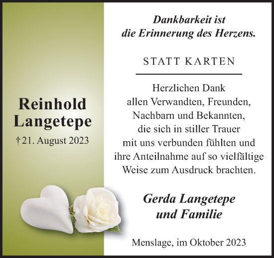 Traueranzeige von Reinhold Langetepe von Neue Osnabrücker Zeitung GmbH & Co. KG