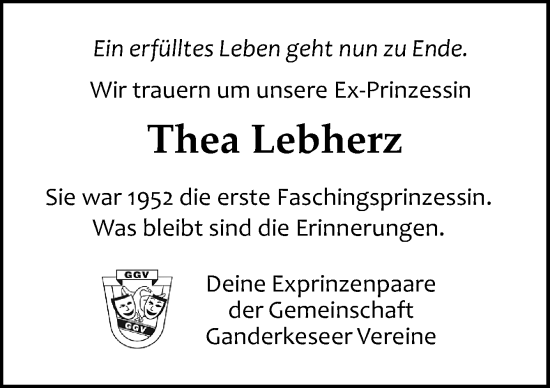 Traueranzeige von Thea Lebherz von DK Medien GmbH & Co. KG