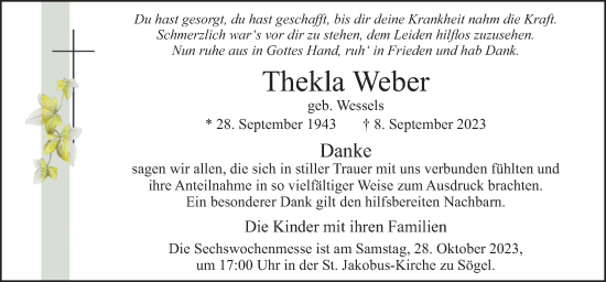 Traueranzeige von Thekla Weber von Neue Osnabrücker Zeitung GmbH & Co. KG