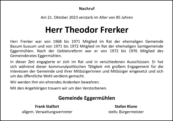 Traueranzeige von Theodor Frerker von Neue Osnabrücker Zeitung GmbH & Co. KG