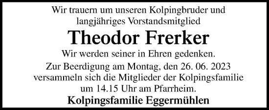 Traueranzeige von Theodor Frerker von Neue Osnabrücker Zeitung GmbH & Co. KG