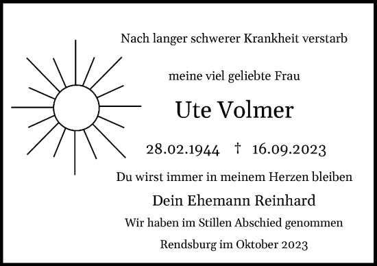Traueranzeige von Ute Volmer von Neue Osnabrücker Zeitung GmbH & Co. KG