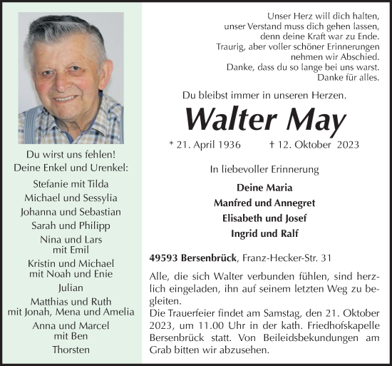 Traueranzeige von Walter May von Neue Osnabrücker Zeitung GmbH & Co. KG