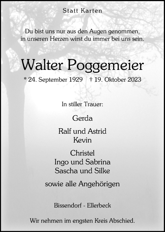 Traueranzeige von Walter Poggemeier von Neue Osnabrücker Zeitung GmbH & Co. KG