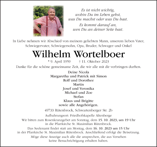 Traueranzeige von Wilhelm Wortelboer von Neue Osnabrücker Zeitung GmbH & Co. KG