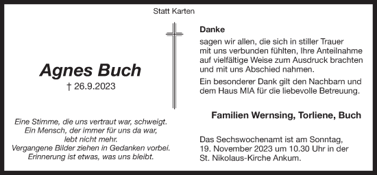 Traueranzeige von Agnes Buch von Neue Osnabrücker Zeitung GmbH & Co. KG