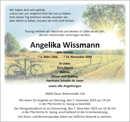Traueranzeige von Angelika Wissmann von Neue Osnabrücker Zeitung GmbH & Co. KG