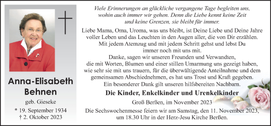 Traueranzeige von Anna-Elisabeth Behnen von Neue Osnabrücker Zeitung GmbH & Co. KG