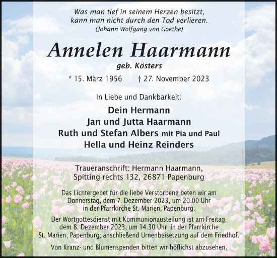 Traueranzeige von Annelen Haarmann von Neue Osnabrücker Zeitung GmbH & Co. KG