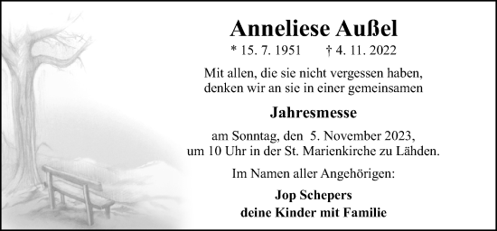 Traueranzeige von Anneliese Außel von Neue Osnabrücker Zeitung GmbH & Co. KG