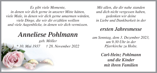 Traueranzeige von Anneliese Pohlmann von Neue Osnabrücker Zeitung GmbH & Co. KG