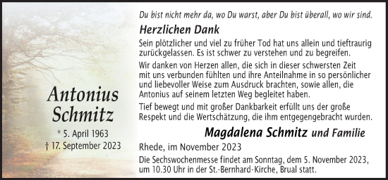 Traueranzeige von Antonius Schmitz von Neue Osnabrücker Zeitung GmbH & Co. KG