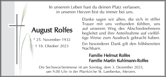 Traueranzeige von August Rolfes von Neue Osnabrücker Zeitung GmbH & Co. KG