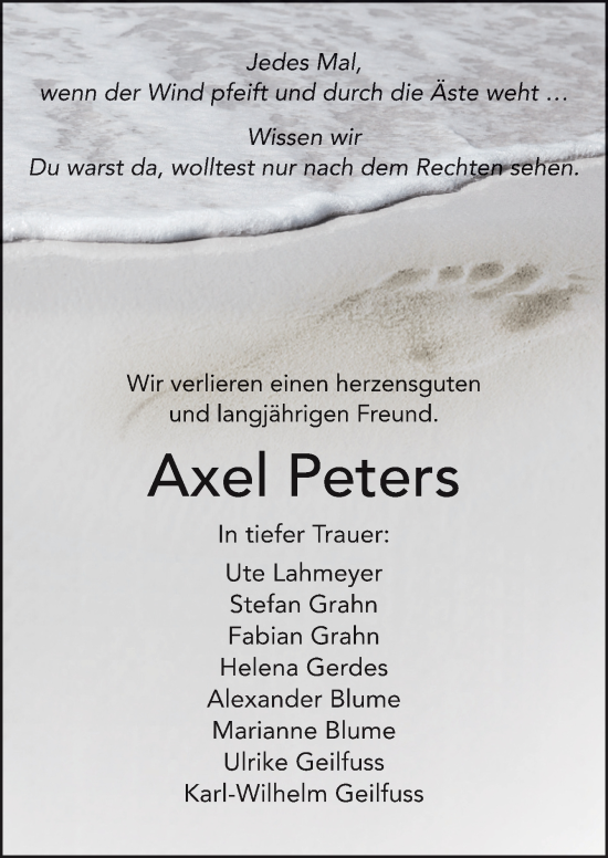 Traueranzeige von Axel Peters von Neue Osnabrücker Zeitung GmbH & Co. KG