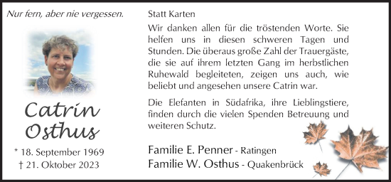 Traueranzeige von Catrin Osthus von Neue Osnabrücker Zeitung GmbH & Co. KG