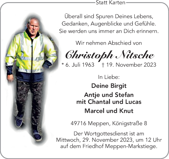 Traueranzeige von Christoph Nitsche von Neue Osnabrücker Zeitung GmbH & Co. KG