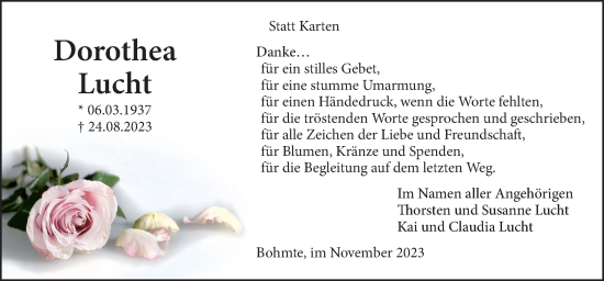 Traueranzeige von Dorothea Lucht von Neue Osnabrücker Zeitung GmbH & Co. KG