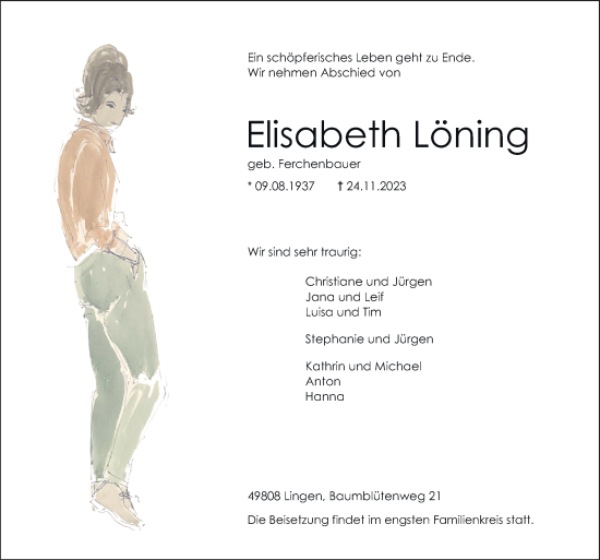 Traueranzeige von Elisabeth Löning von Neue Osnabrücker Zeitung GmbH & Co. KG